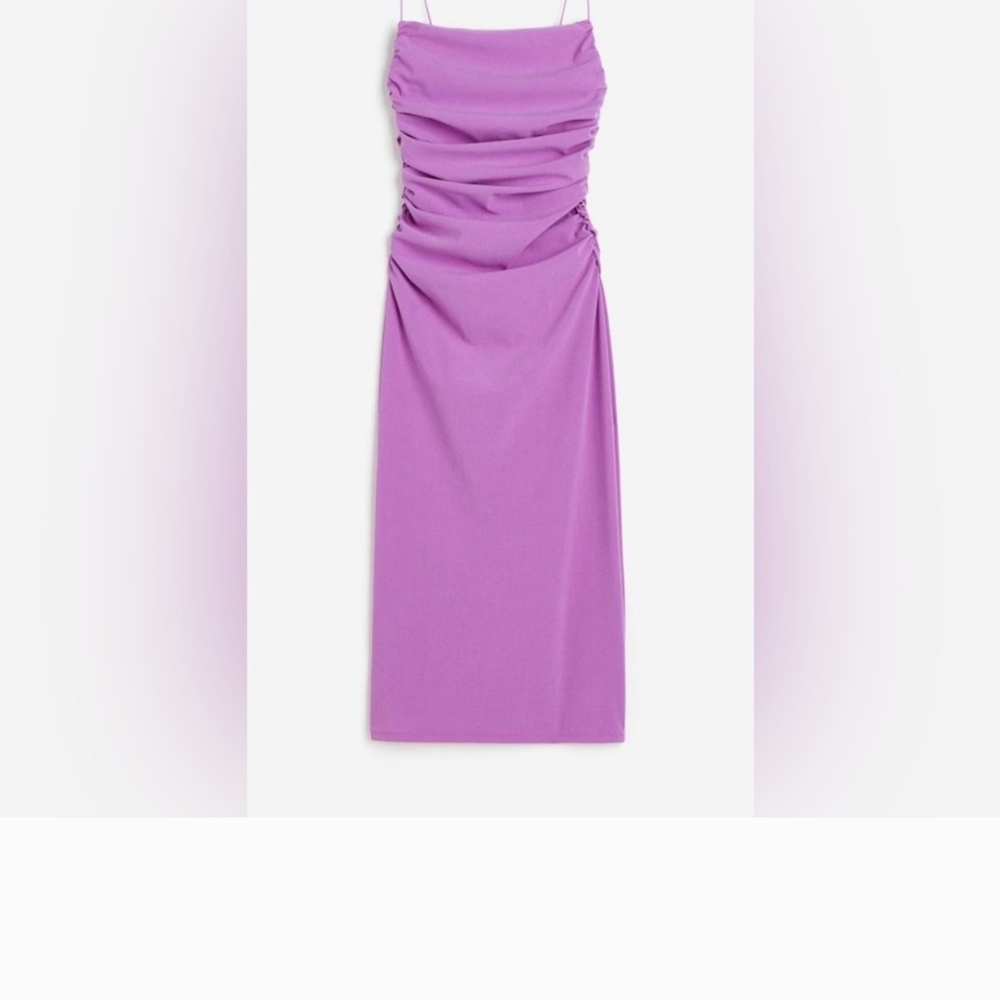 H&M Purple Ruched Sheath Midi Dress